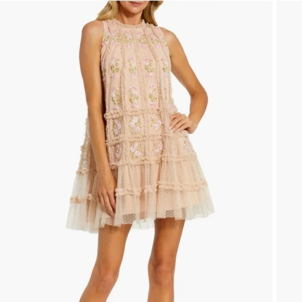 Mac Duggal Blush Floral Mini Dress